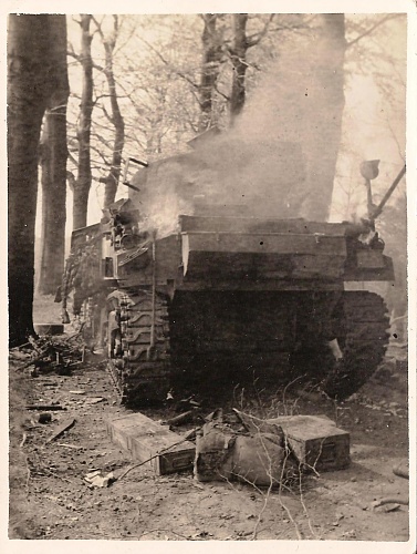 Bill Wyatts tank brewing up at Arnhem.jpg